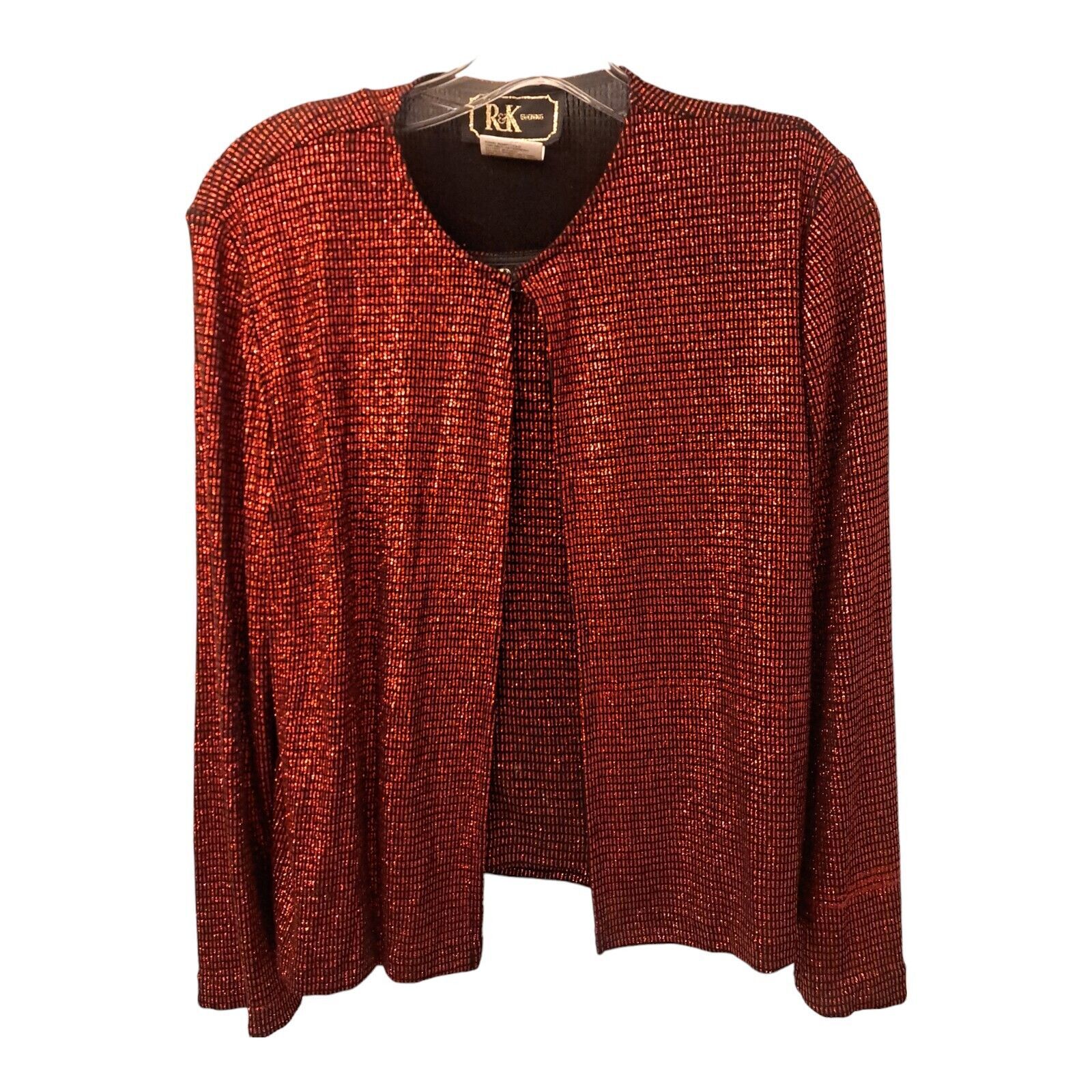 R&K Evening Womens Top 2 Piece Size 10p Red Sparkly Long Sleeve